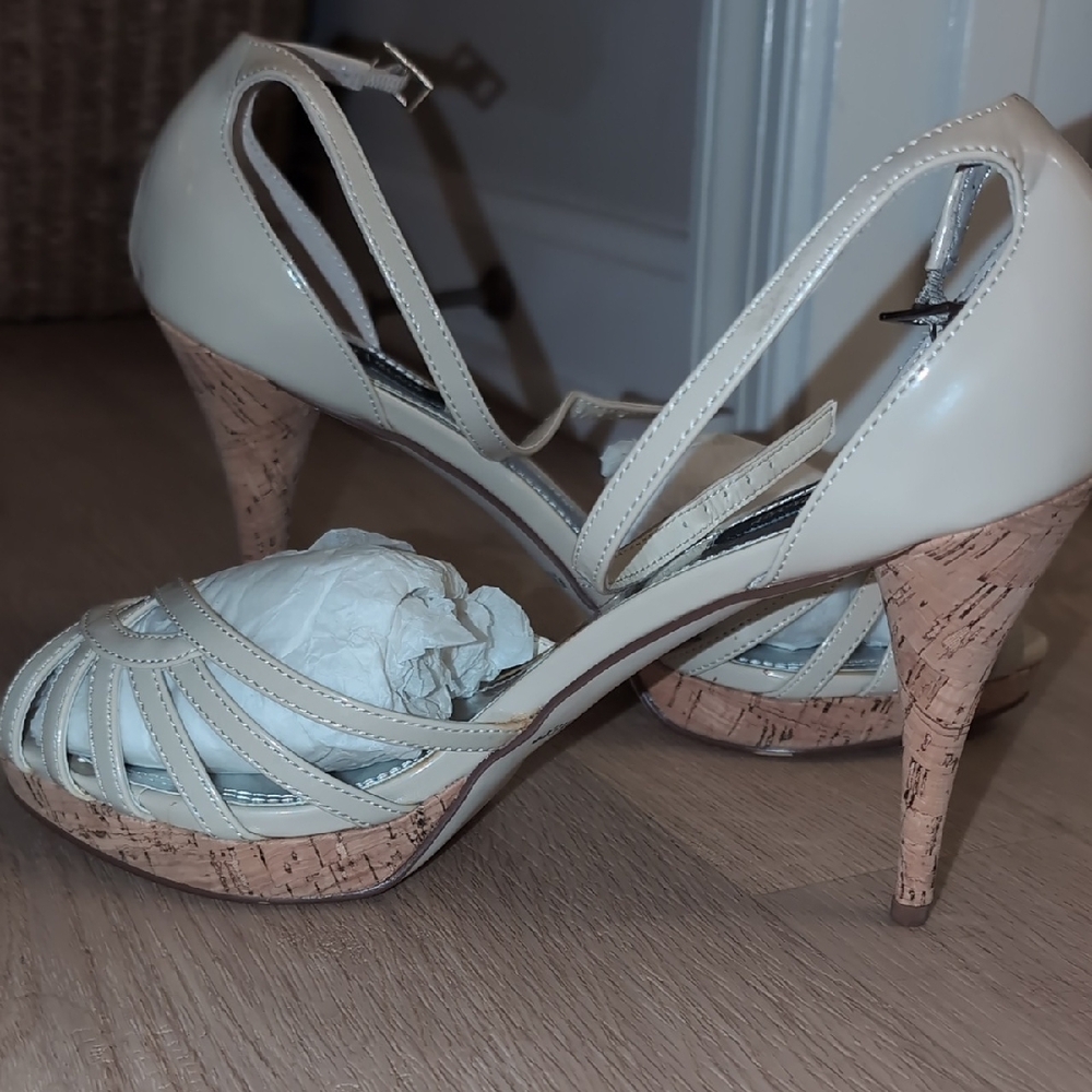 White House Black Market Beige Patent Strappy Heels